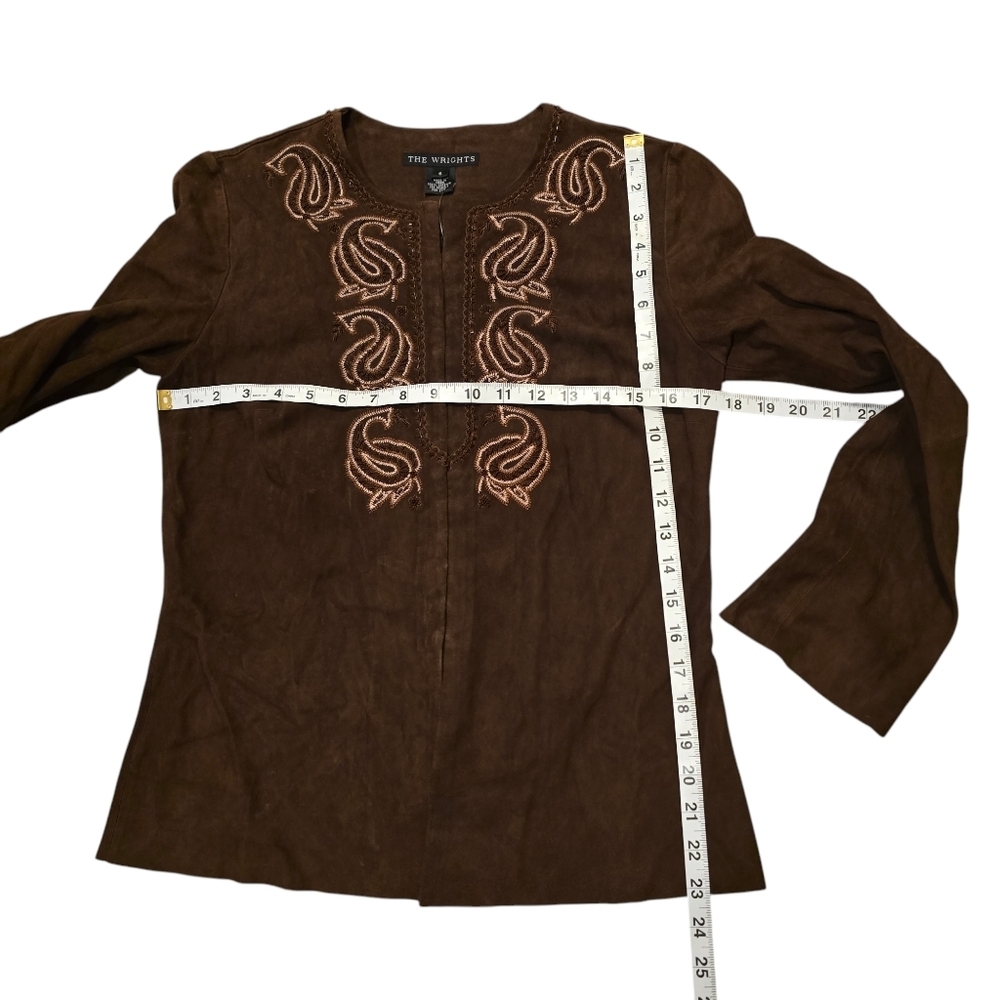 The Wrights Beaded Leather Brown Crewneck Jackey 6 - Picture 6 of 8